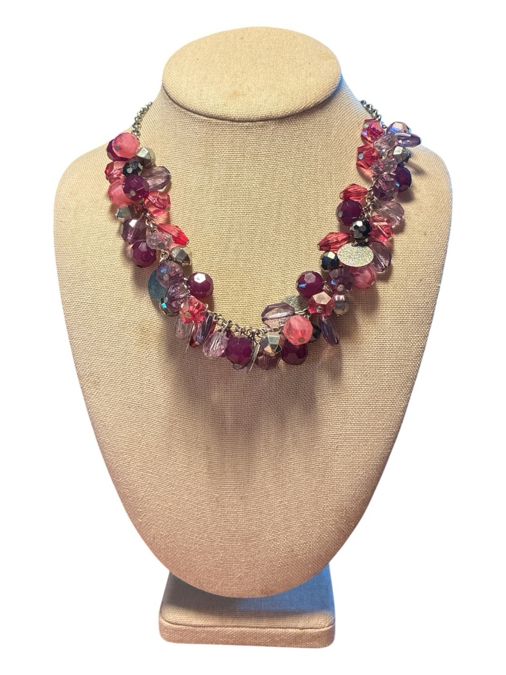 🔵 Pink Cluster Bead Statement Necklace